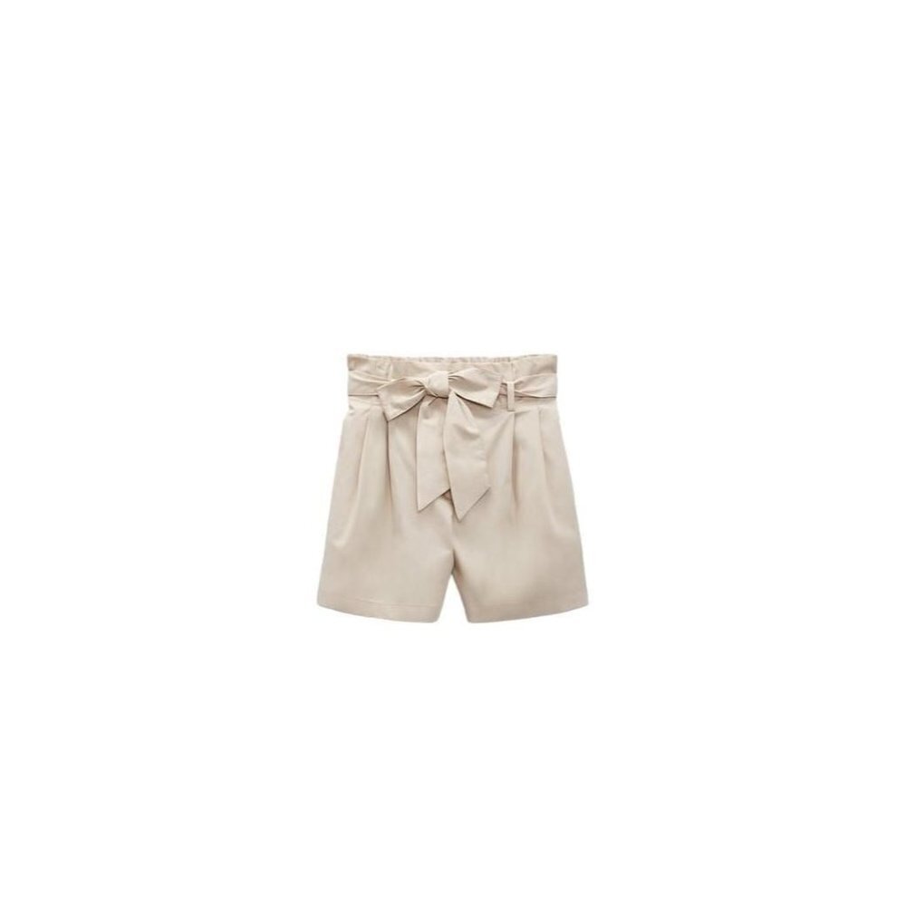 ZARA PAPERBAG POPLIN BERMUDA SHORTS SAND SIZE S | 1608/221